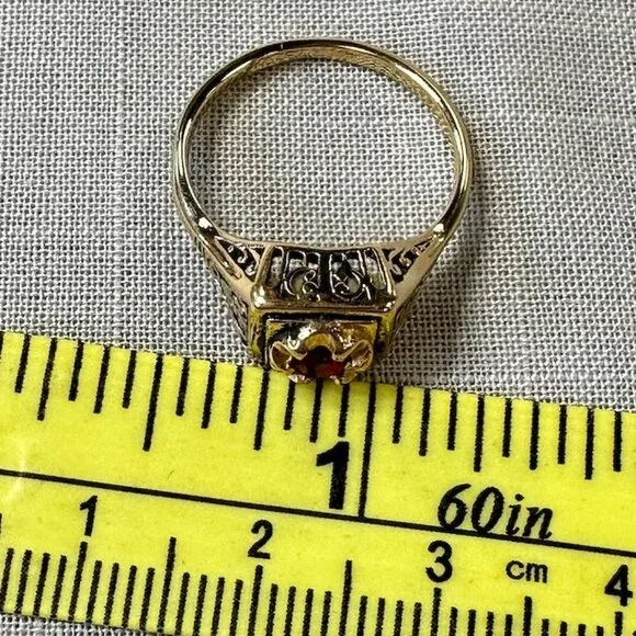 Vintage 14KGF Joseph Esposito Art Decor / Art Nouveau style Ring with Ruby - Picture 6 of 15